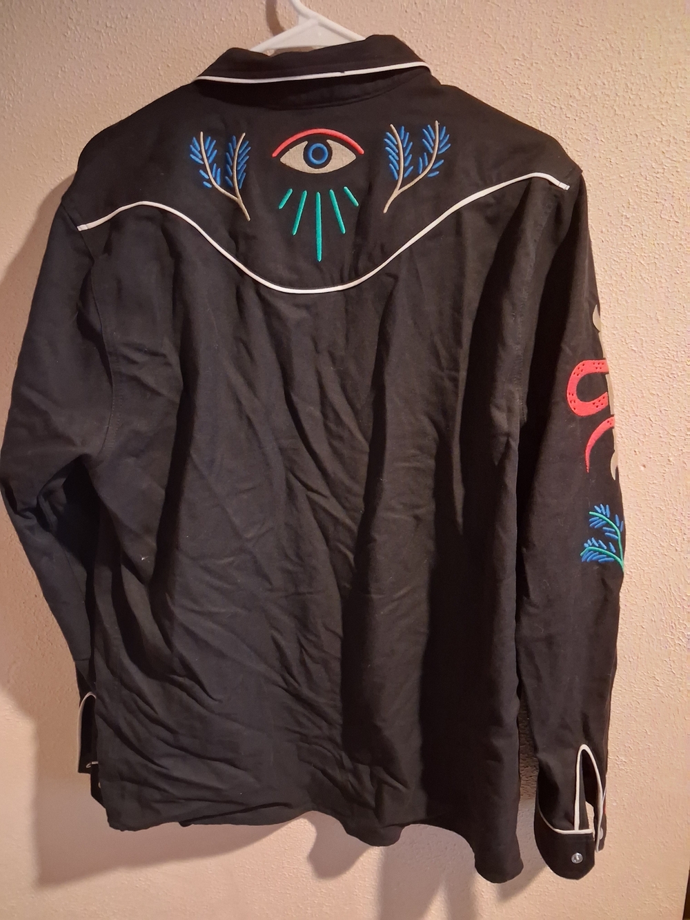 Roark Embroidered Black Western ShColorful Floral & Eye Motif L - Picture 7 of 8